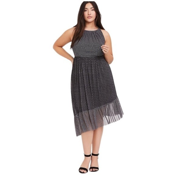 TORRID BLACK DIAMOND MESH ASYMMETRICAL DRESS - Picture 2 of 4